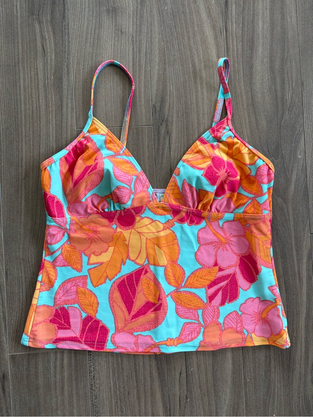 Christina Floral Camisole Tankini Top in Turquoise, Pink & Orange